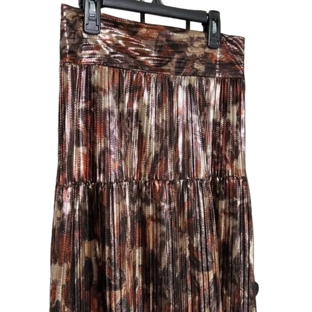 Ba&sh NEW Women's Metallic Poly Violet Tiered Pleated Midi Skirt Size 8 - Picture 7 of 16